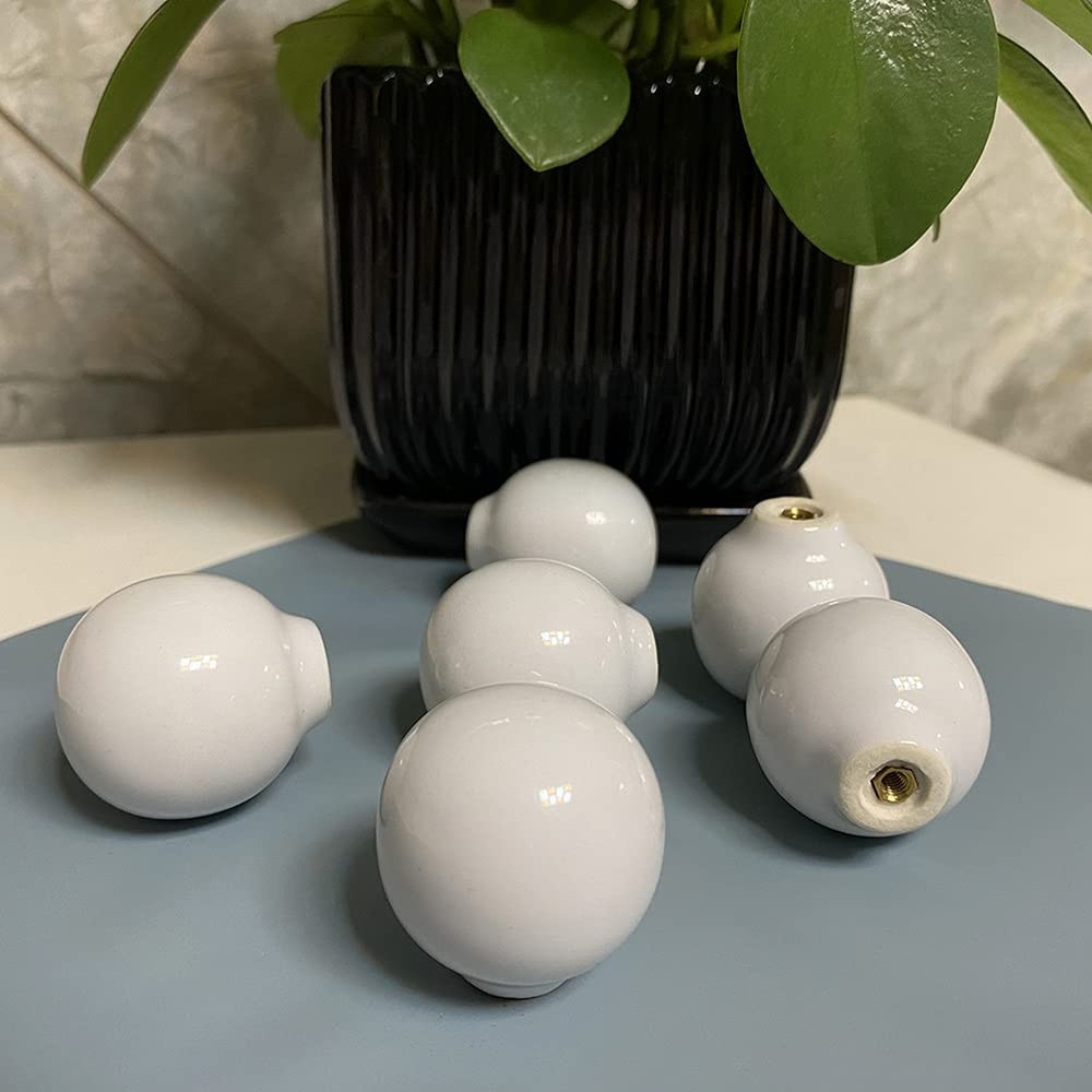 6Pcs White Ceramic Knobs Round Drawer Pulls Vintage Spherical Cabinet Handles...