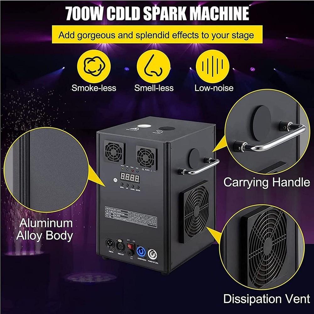 4x Wireless 700W Cold Spark Firework Machine Wedding Stage Effect / Flight Case