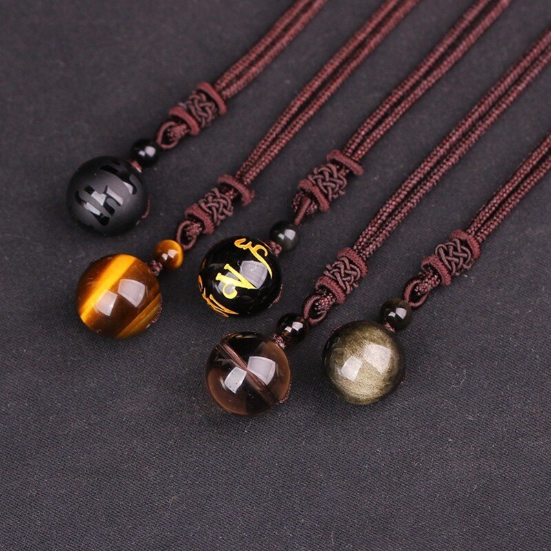Natural Obsidian Pendant Transfer Bead Necklace