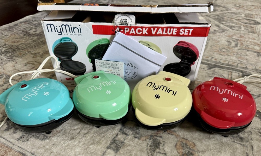 MY MINI 4 PACK VALUE SET MINI DONUT WAFFLE MAKER OMELETTE MAKER MINI GRILL