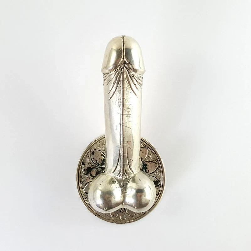 large version PENIS erect DOOR PULL HOOK heavy aged brass 9 " handle hand made