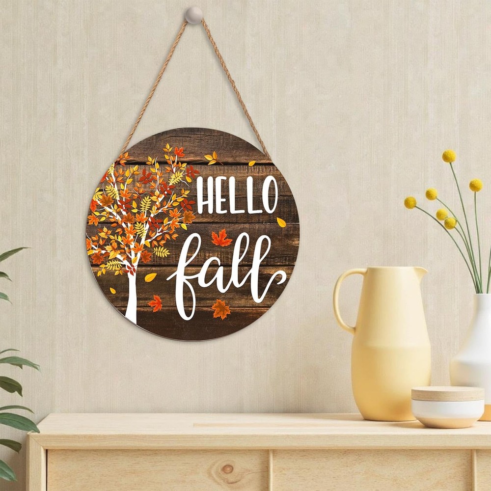 Hello Fall Wreath for Front Door Tree 12"L x 12"W, Maple