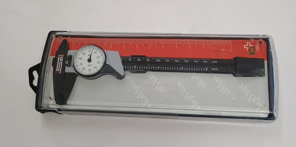 SPI super Polymid Dial caliper white dial 0"-6" range Plastic case has scratches