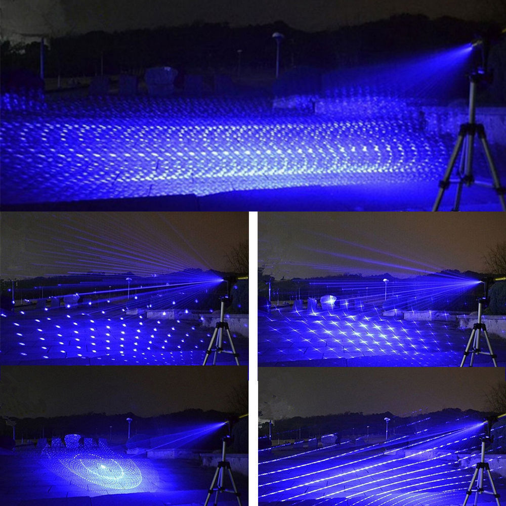 Adjustable Focus Blue Laser Pointer Visible Beam Light w/ Star Caps Glasses Box