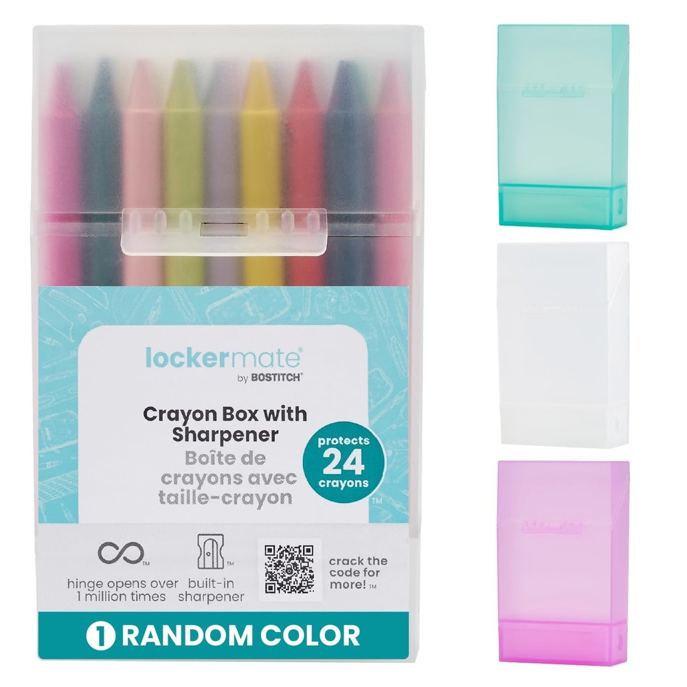 LockerMate Crayon Box with Sharpener Holds 24 Crayons, Assorted Color, Pack o...