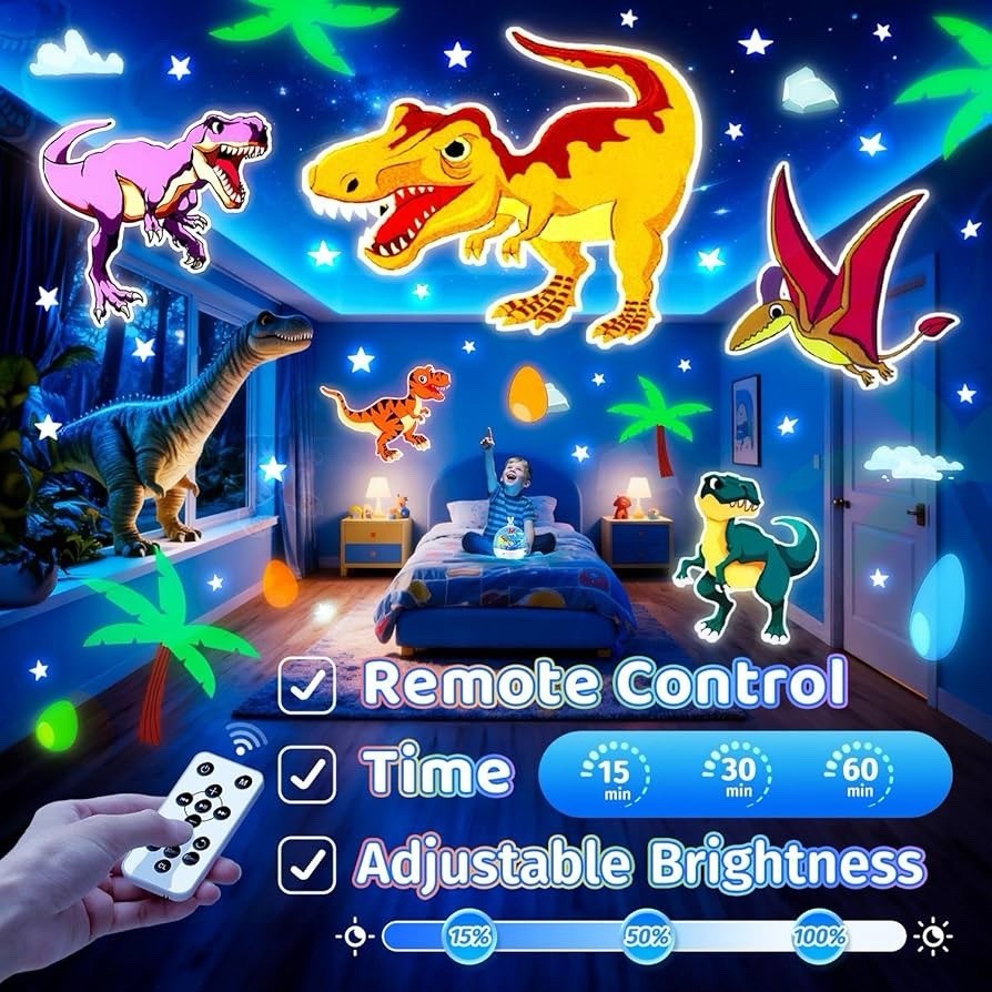 Bluetooth LED Night Light Projector, Remote, 15 Films, Adjustable, Kids Bedroom