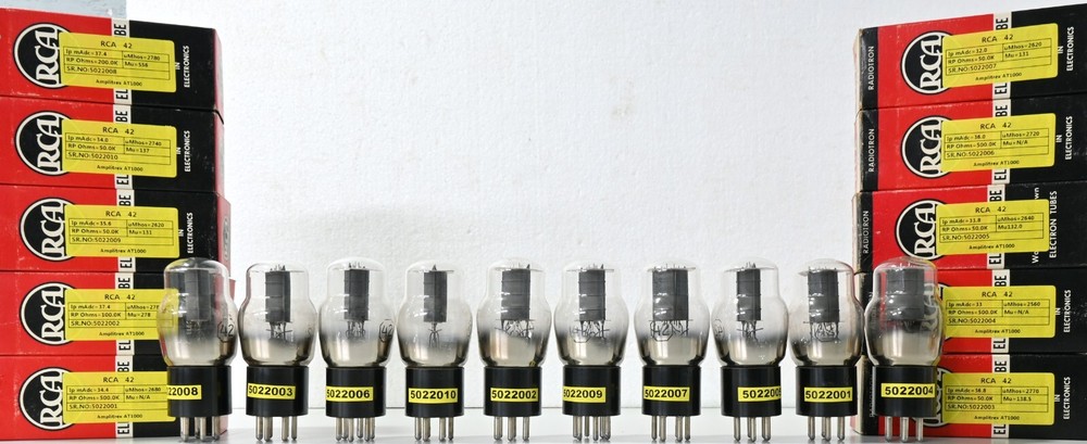 Type 42 NOS RCA Tubes - 1964 - Amplitrex tested - Qty 10 Pcs
