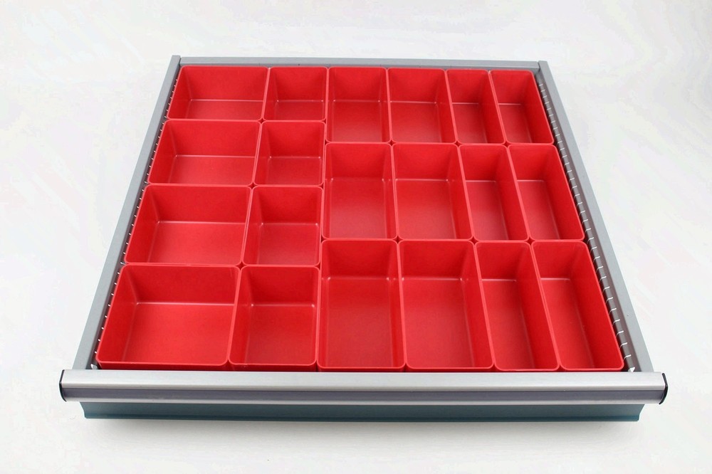 65-Piece Red Drawer Box Set – 3” Deep Modular Organizer – 9 Sizes Ship From US