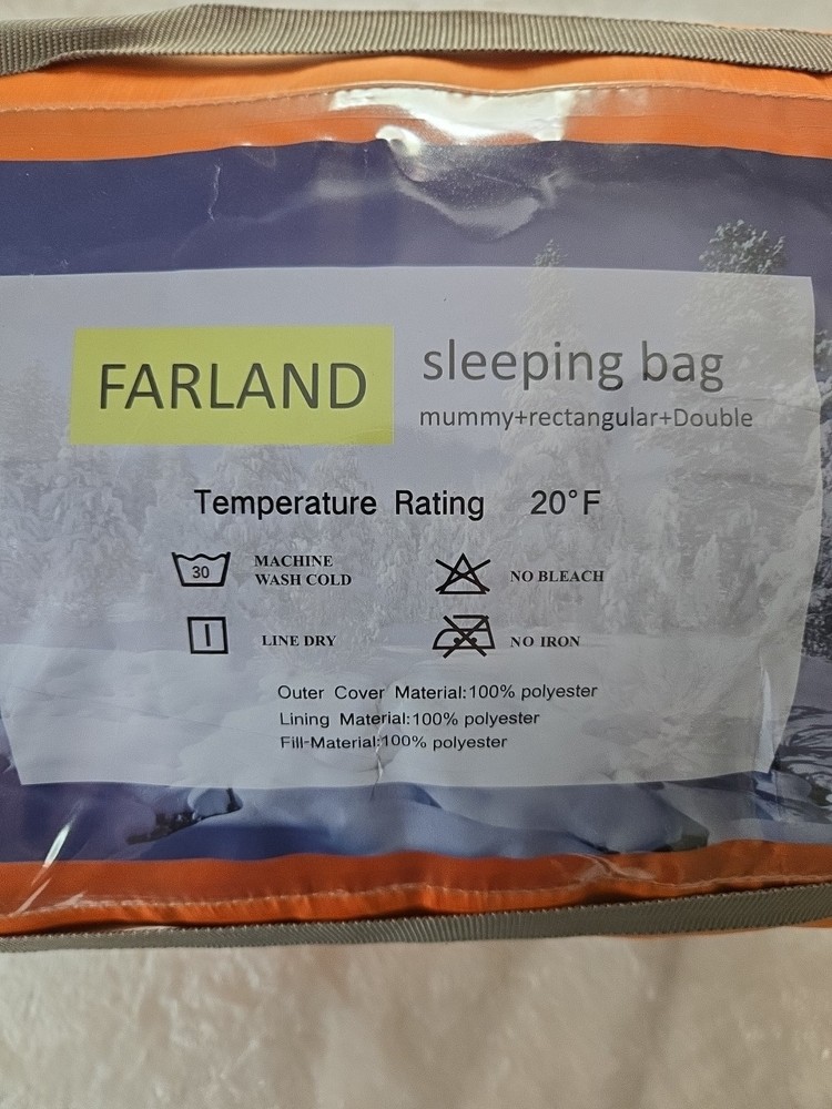New Sealed FARLAND Mummy Sleeping Bag Rectangular with Pouch 20℉