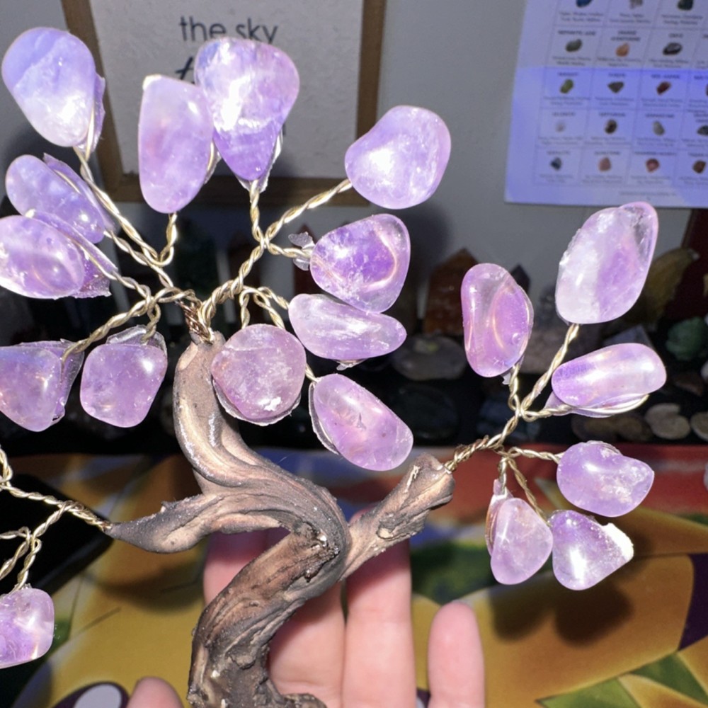 Amethyst Crystal Gemstone Tree Decor on Clear Quartz Base
