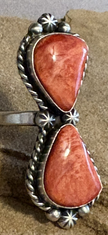 sterling silver orange spiny oyster ring size adjustable