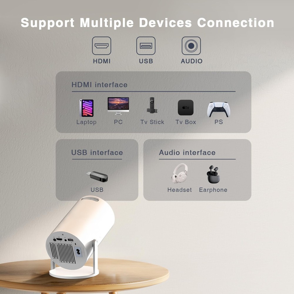 [Electronic Focus with Short Throw] Mini Projector with WiFi 6 and Bluetooth,...