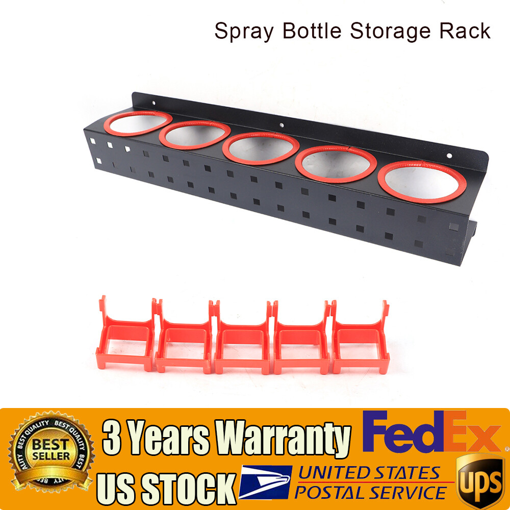 Spray Bottle Holder Aerosol Can Storage Rack Wall Mounted Van Garage 5 Hooks