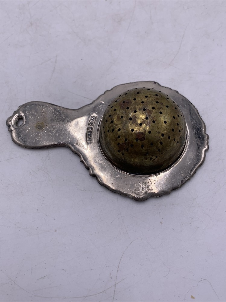 Antique German Silver Brass Tea Strainer 4”