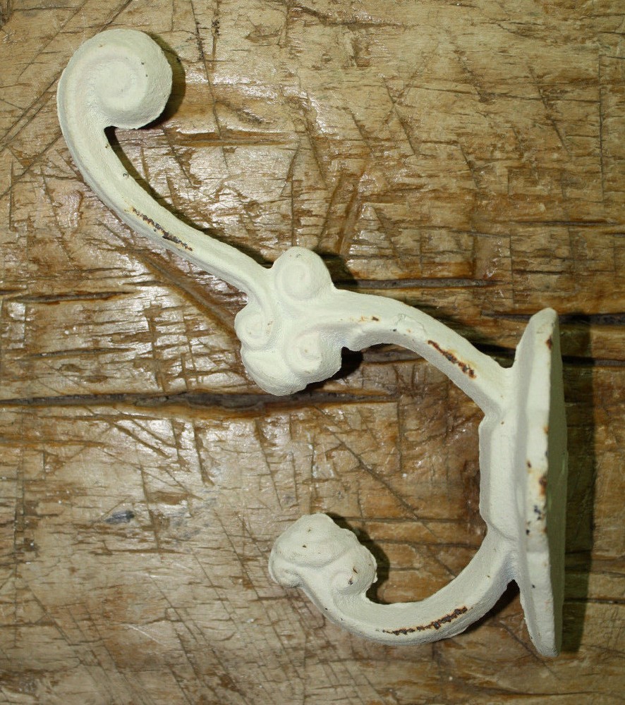 6 Cast Iron White Victorian Style Coat Hooks Hat Hook Rack Hall Tree SCHOOL