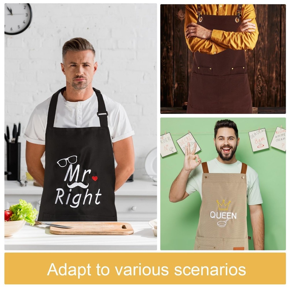 2 Pack Kitchen Cooking Aprons, Adjustable Bib Soft Chef Apron with 2 Pockets ...