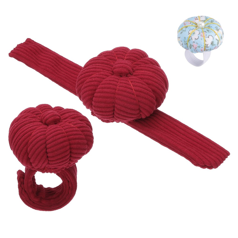 Wrist Pumpkin Pin Cushion with Elastic Strap, Red