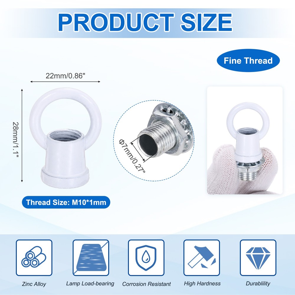 4 Set 8kg M10 1x1.1" Thread Lifting Eye Nut Holder Hook Ring White