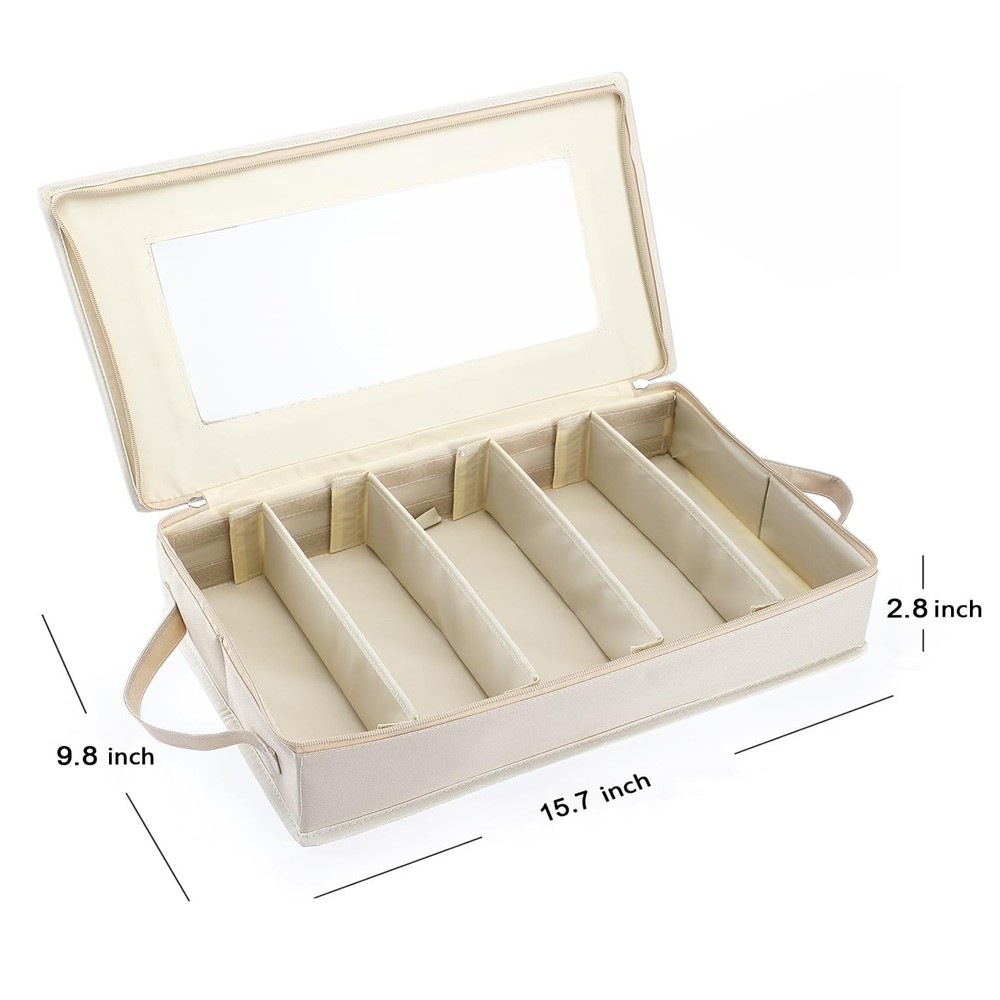 Flatware Utensil Storage Case, Beige Silverware Storage Box Chest with Adjust...