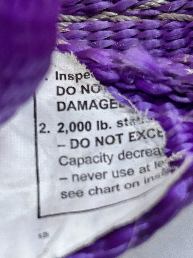 6-1/2 FT 2000 LBS CAPACITY SLING WEB PULL ROPE DOUBLE FLAT LOOP ENDS - Used