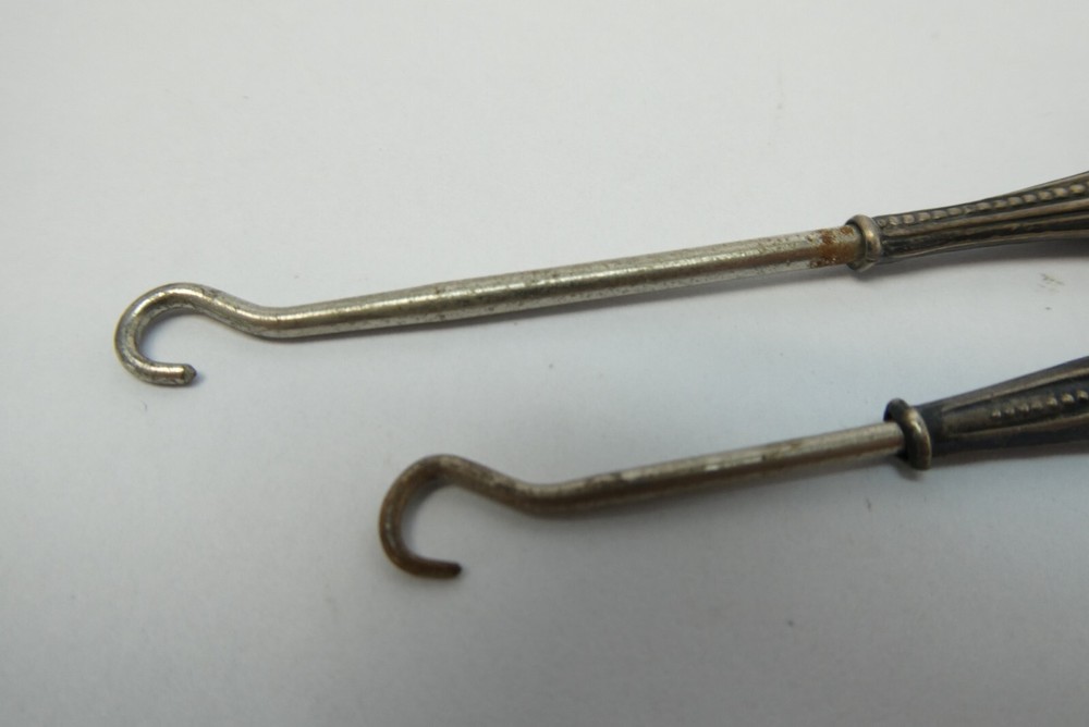 Two Small Button Hooks Sterling Silver Handles Victorian Miniature Mini