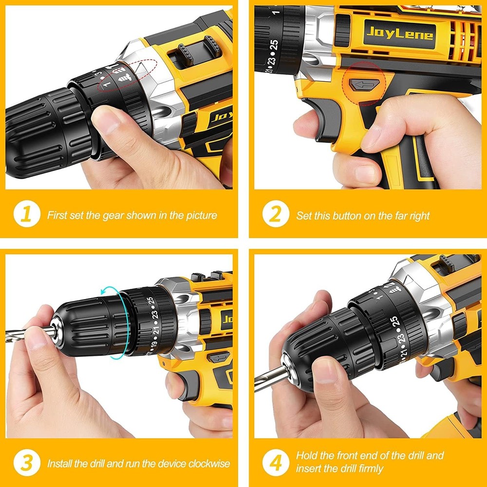 21V Cordless Drill with 2 Batteries and Set, Yellow