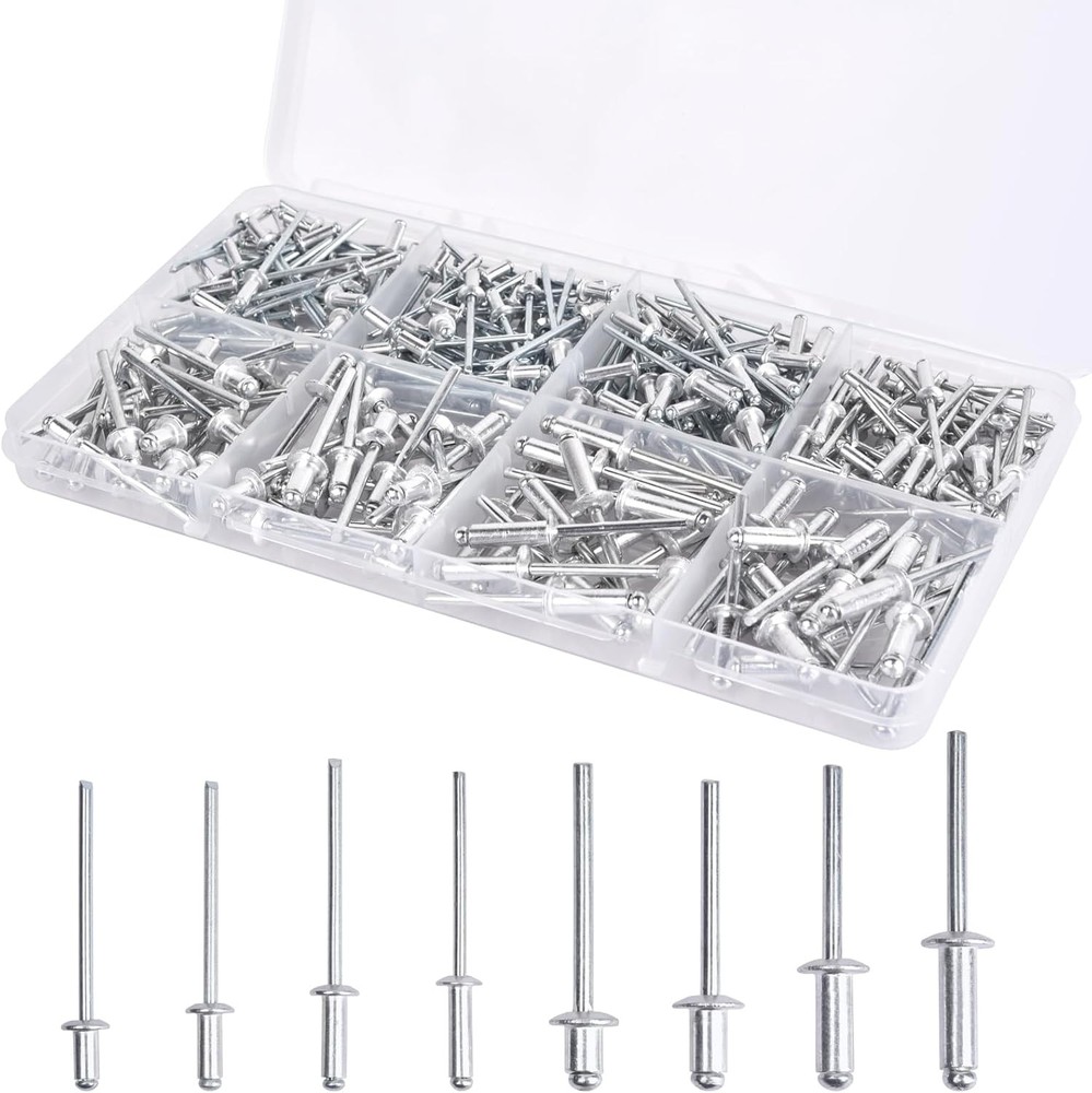 200 Pcs Aluminum Blind Pop Rivets Assortment Kit 8 Sizes