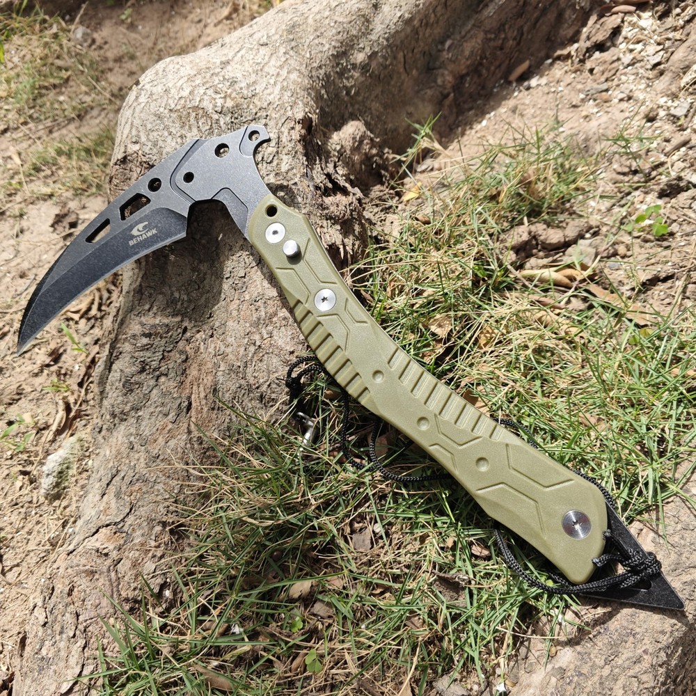 Folding Sickle Knife With Sheath, Quick Release Tactical Survival Tool with S...