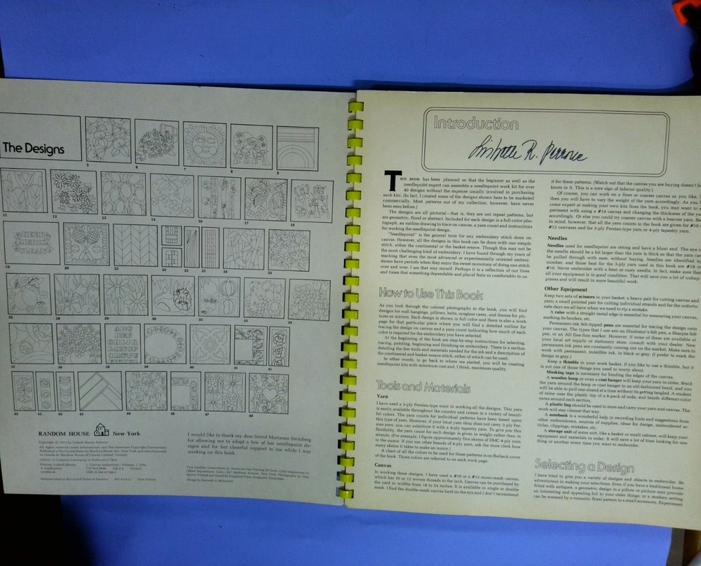 1973 Lisbeth Perrone's Needlepoint Workbook Spiral Bound-1st Edition w/Patterns