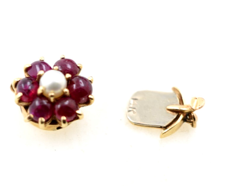 14K Yellow Gold Ruby & Pearl Clasp for Single Strand Necklace