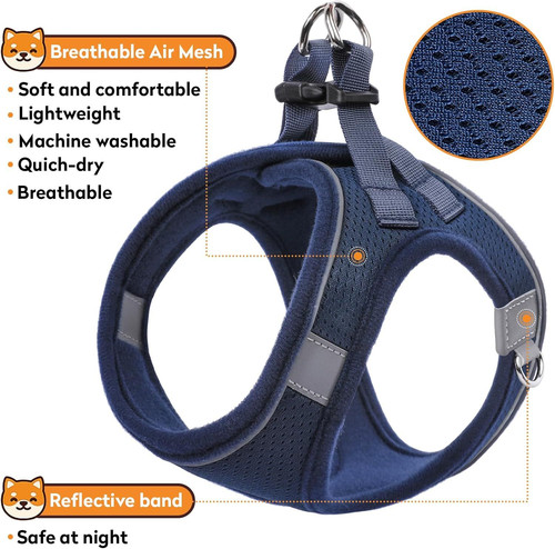 Dog Harness with Leash Set, No-Pull Step-in Reflective M(Chest:15-16.5), Blue