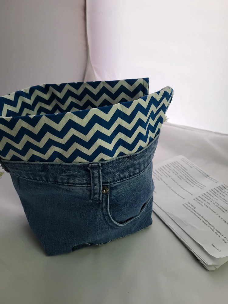 Recycled Denim drawstring Sock Sack, Drawstring bag, small project bag