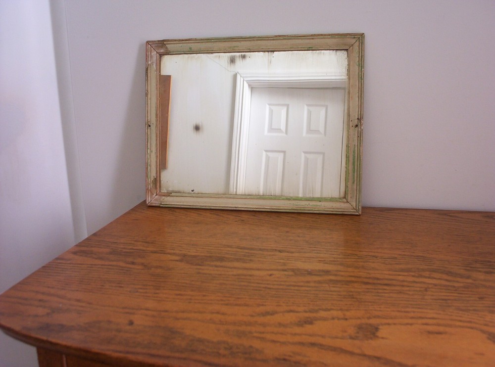 Two Vintage White Chippy Paint Wooden Frame Mirrors
