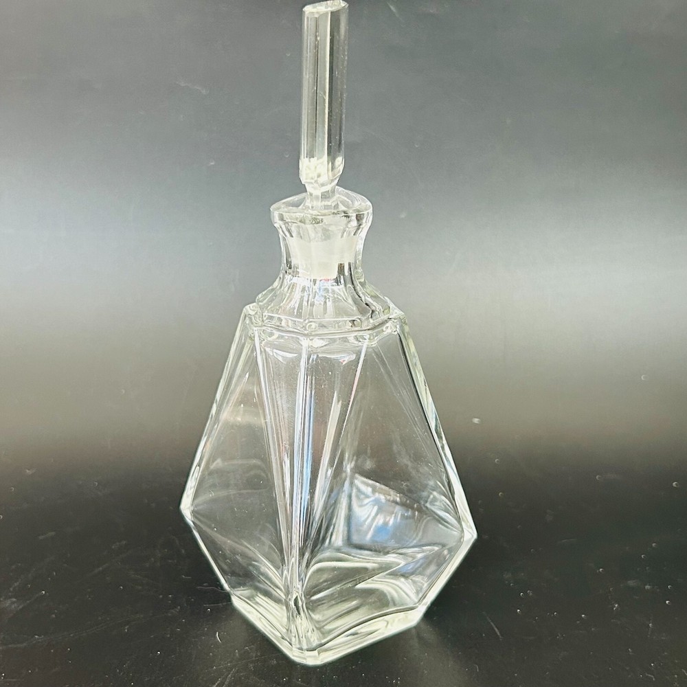 Beveled Clear Glass Perfume Bottle With Stopper 6.5"