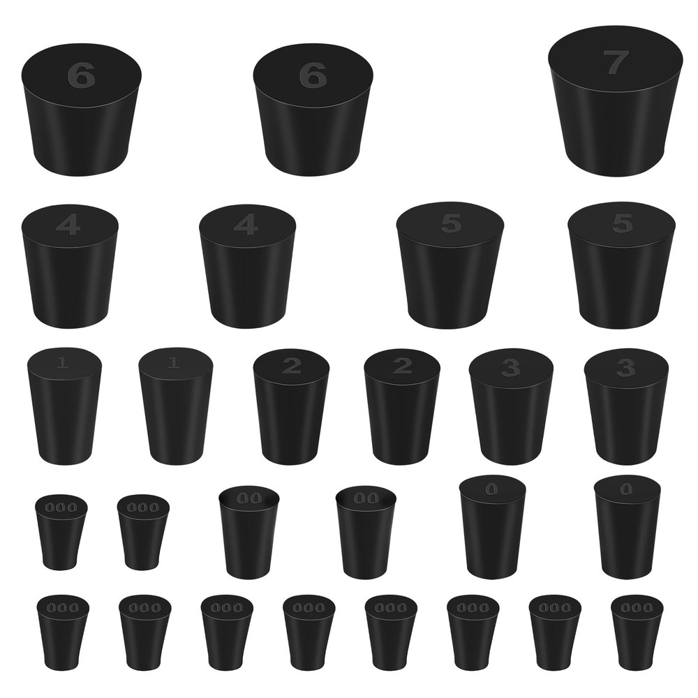 27 Pack 10 Assorted Sizes 000#  7# Tapered Lab Bungs Solid Rubber Stoppers