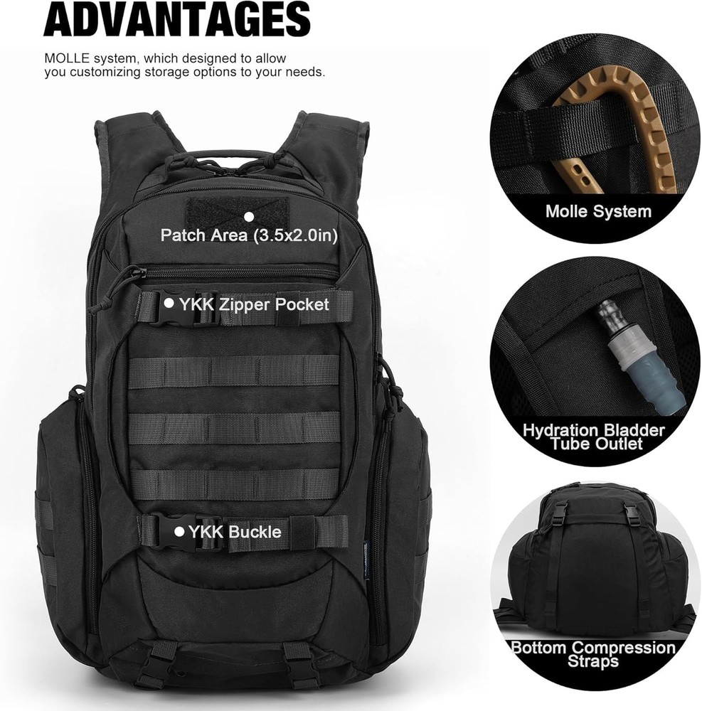 Durable 28L Tactical Molle Backpack with Hydration Compartment for Adventurers