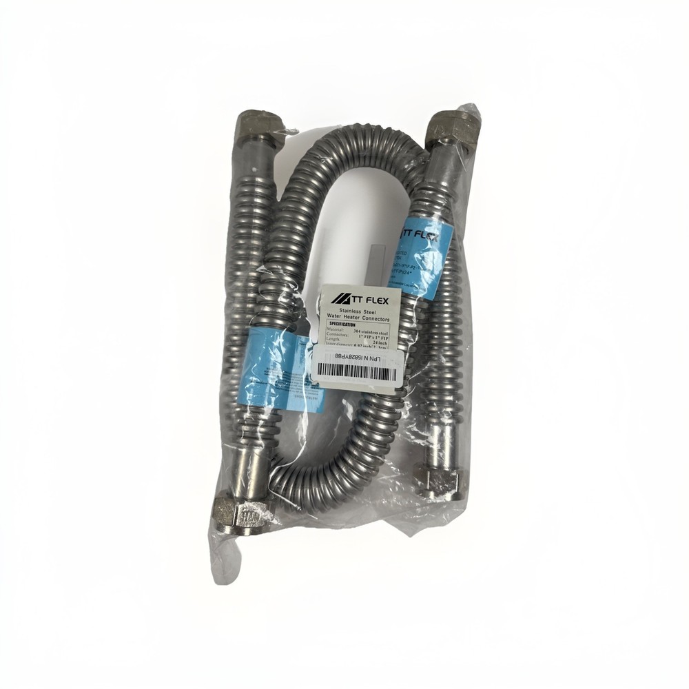 2Pcs TT FLEX Water Heater Connectors Flexible, 1" FIP x 1" FIP 24” Length