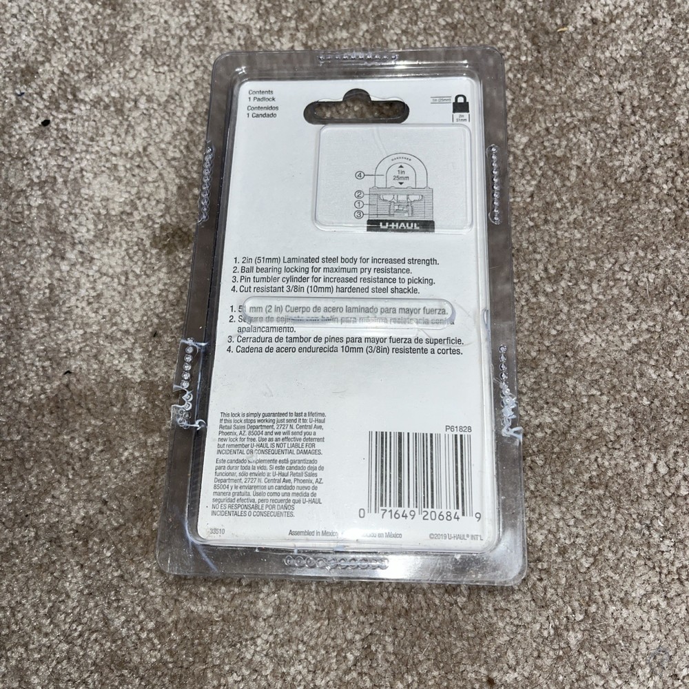 U Haul MOVER'S PADLOCKS 2" Laminated Steel - Open Box