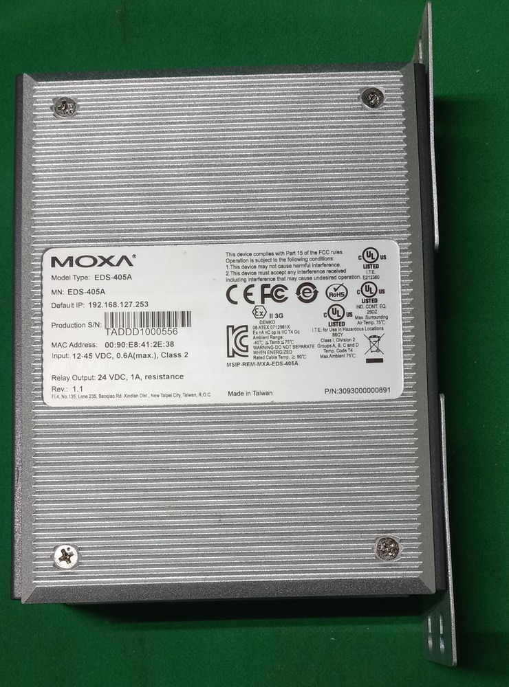 MOXA model EDS-405A Entry-level managed Ethernet switch. Version 1.1.