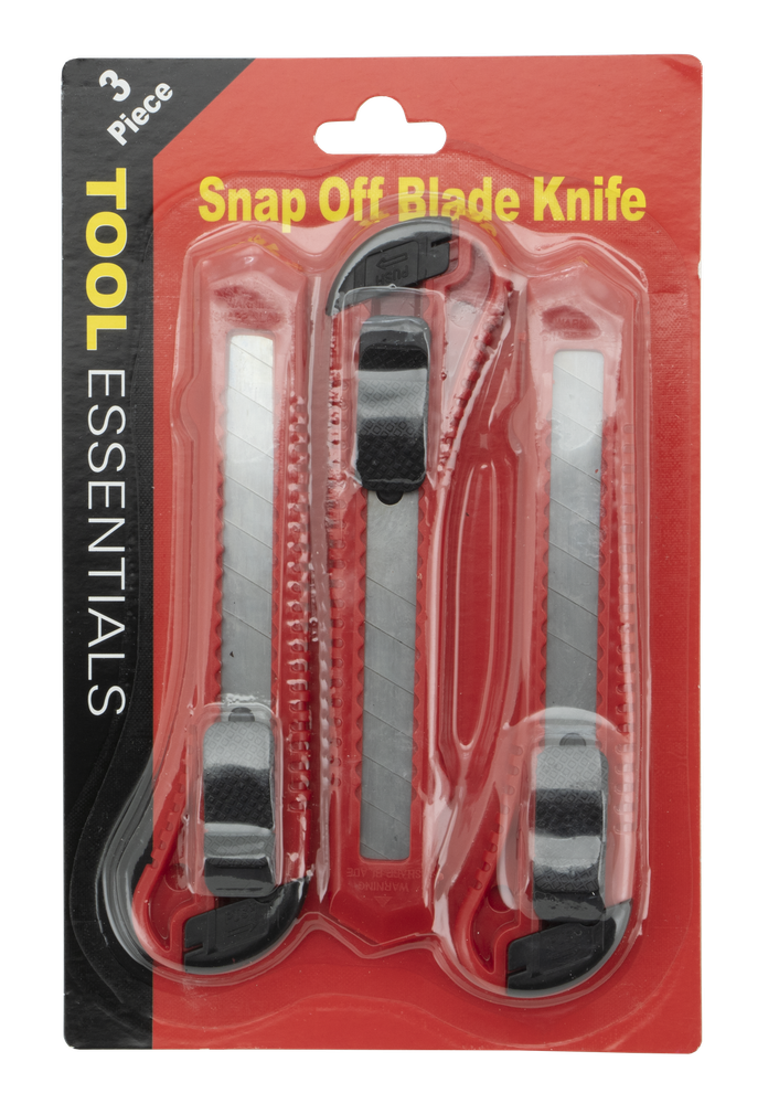 Tool Essentials 3pc Snap Off Blade Utility Knife, Blue, Black, or Red