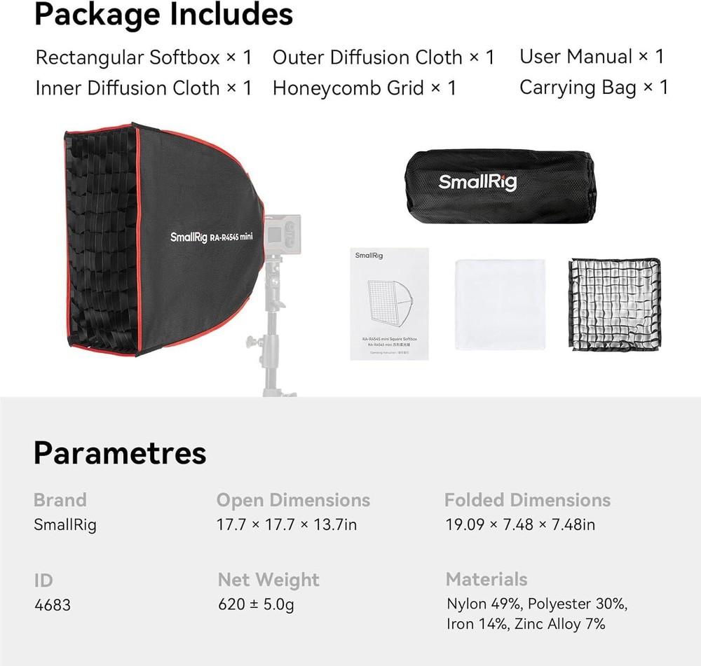 SmallRig 17.7" Rectangular Softbox Quick Release Softbox with Carrying Bag