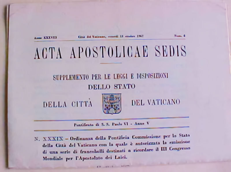 VATICAN FD 1967 ON FD PUBLICITY ONLY 20 MADE