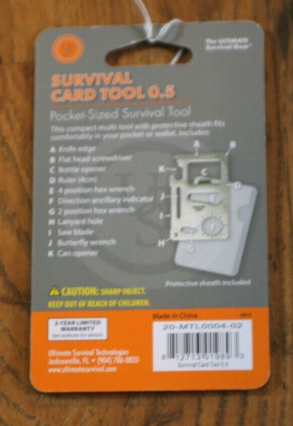 UST Pocket Sized Survival Card Tool - Multi-Tool - 11 tools