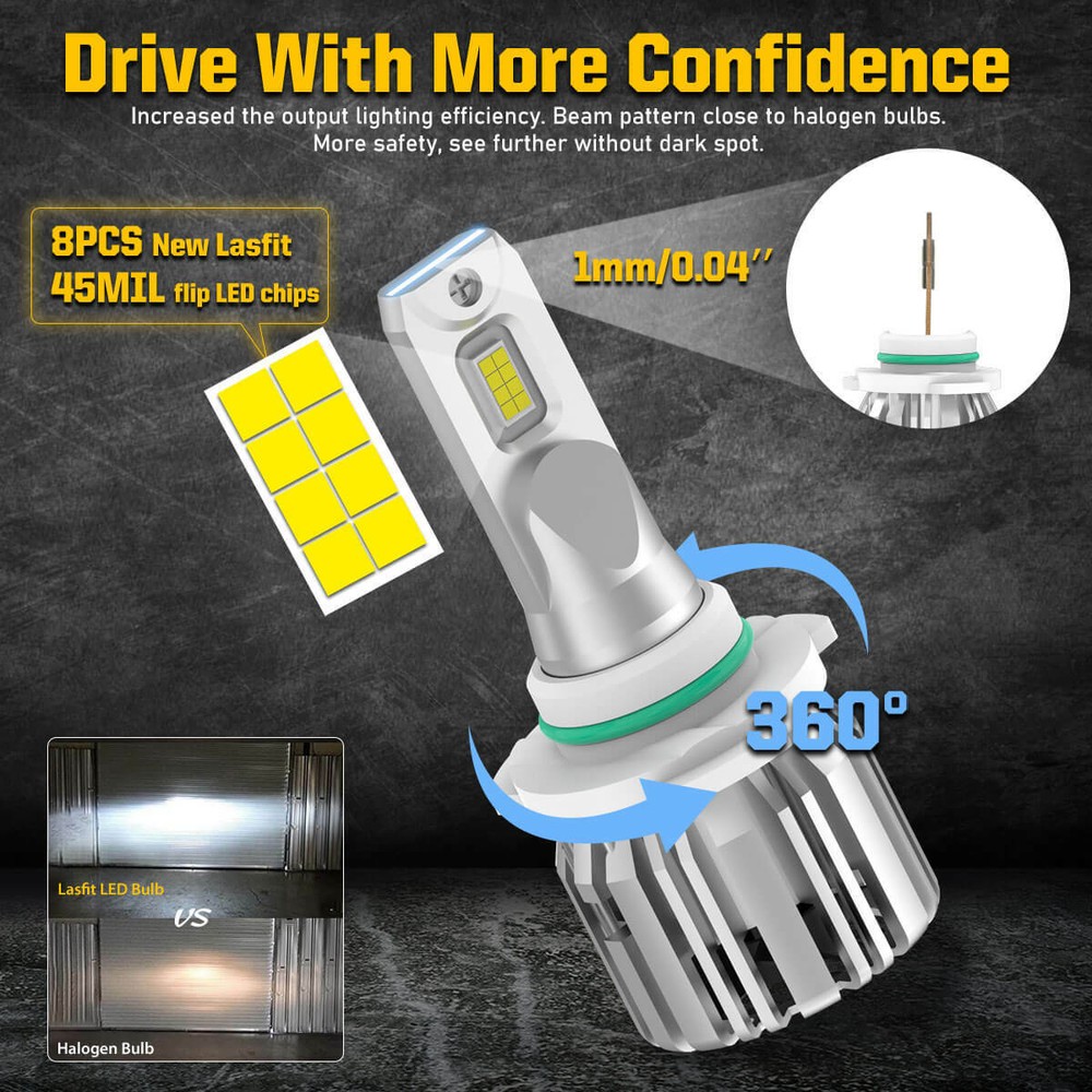 9006 HB4 LED Headlight Bulb Conversion Kit Low Beam 6000K Bright Replace Halogen