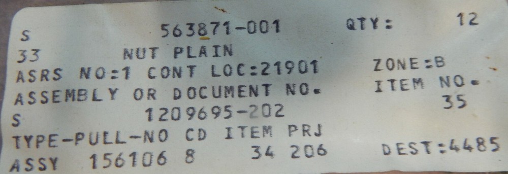 ' 1 PIECE ' - PN# 563871-1 - NUT, PLAIN