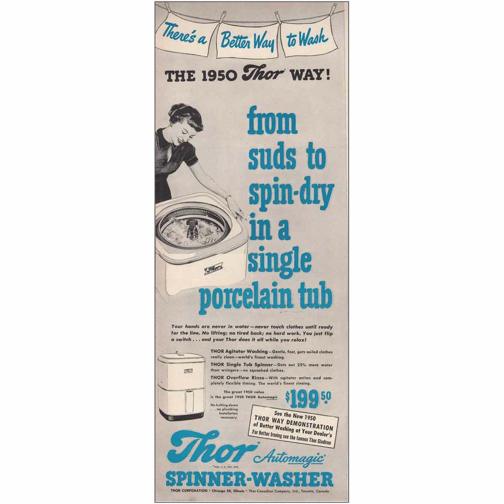1950 Thor Automatic Spinner-Washer Vintage Print Ad