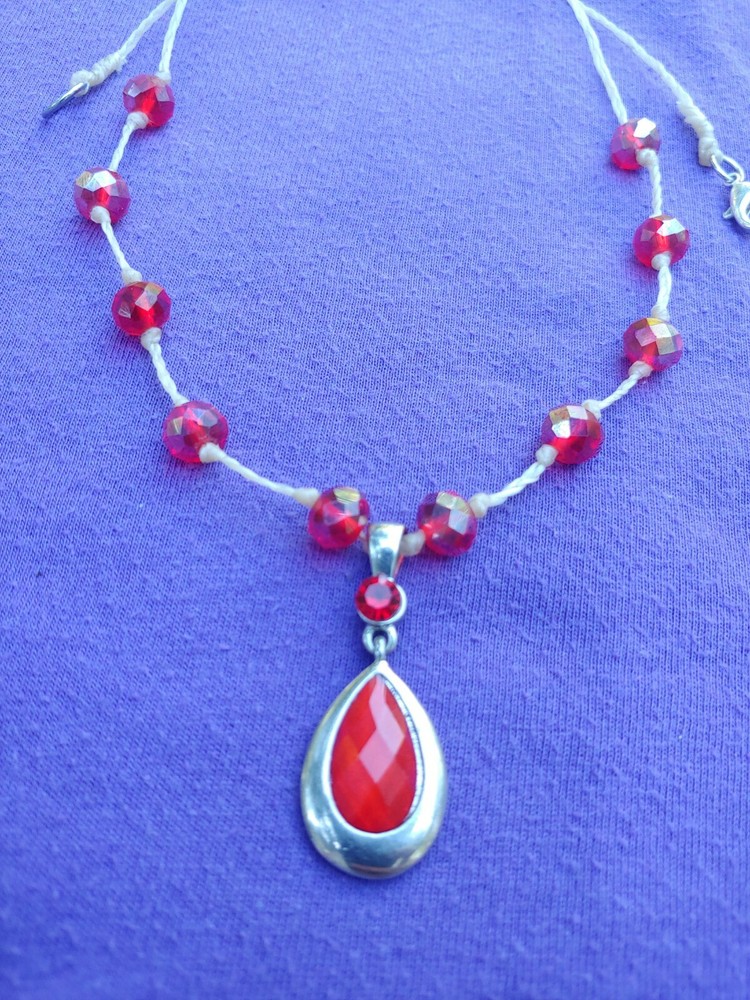 Necklace 20" Red Glass Beads. Comfortable Lightweight.