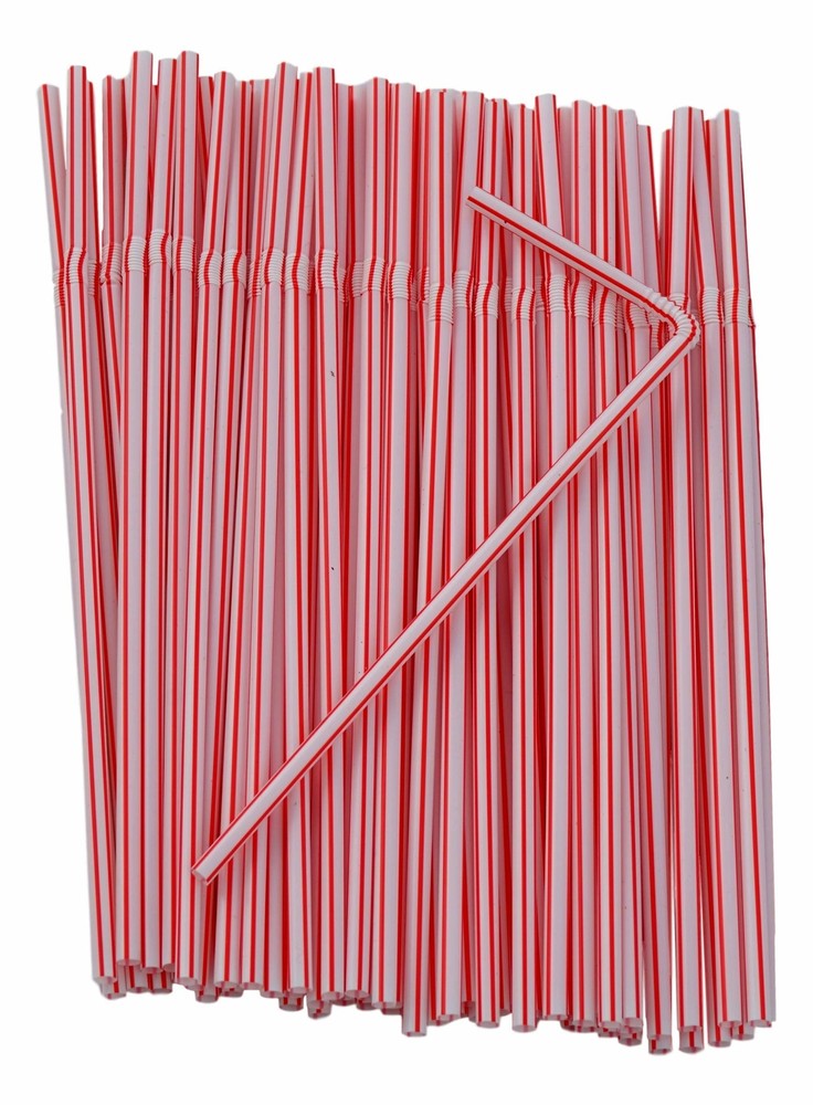 Flexible Plastic Drinking Straws (Assorted Classic Striped) Bendable Disposable