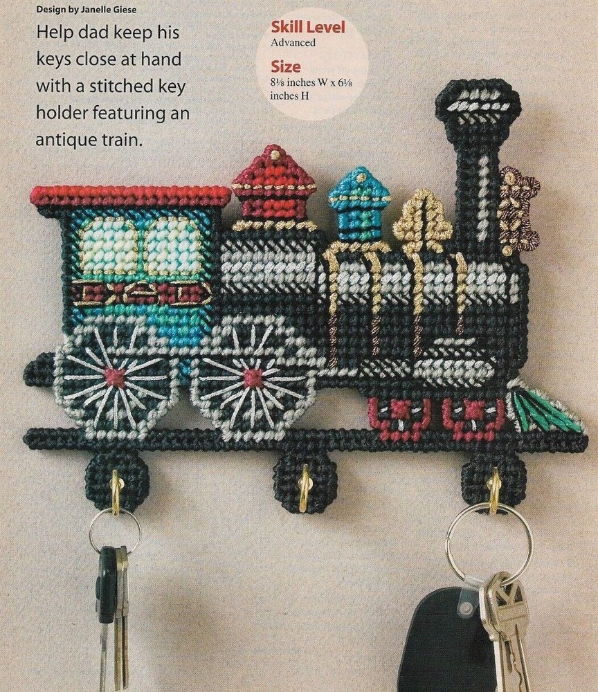 ANTIQUE TRAIN KEY HOLDER HOME DECOR PLASTIC CANVAS PATTERN INSTRUCTIONS