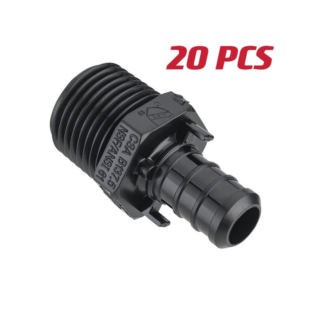 20 PCS EFIELD Poly Crimp Pex Fittings 1/2" X 1/2" Male Adapter With Position Tab